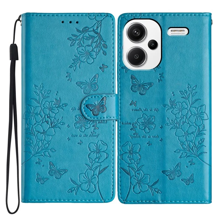 Para Xiaomi Redmi Note 13 Pro+ 5G Funda de Teléfono Mariposa Floral Impresión de Cuero Billetera Cubierta - Azul
