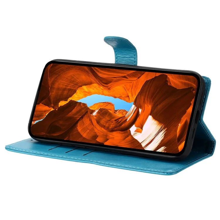 Para Xiaomi Redmi Note 13 Pro+ 5G Funda de Teléfono Mariposa Floral Impresión de Cuero Billetera Cubierta - Azul