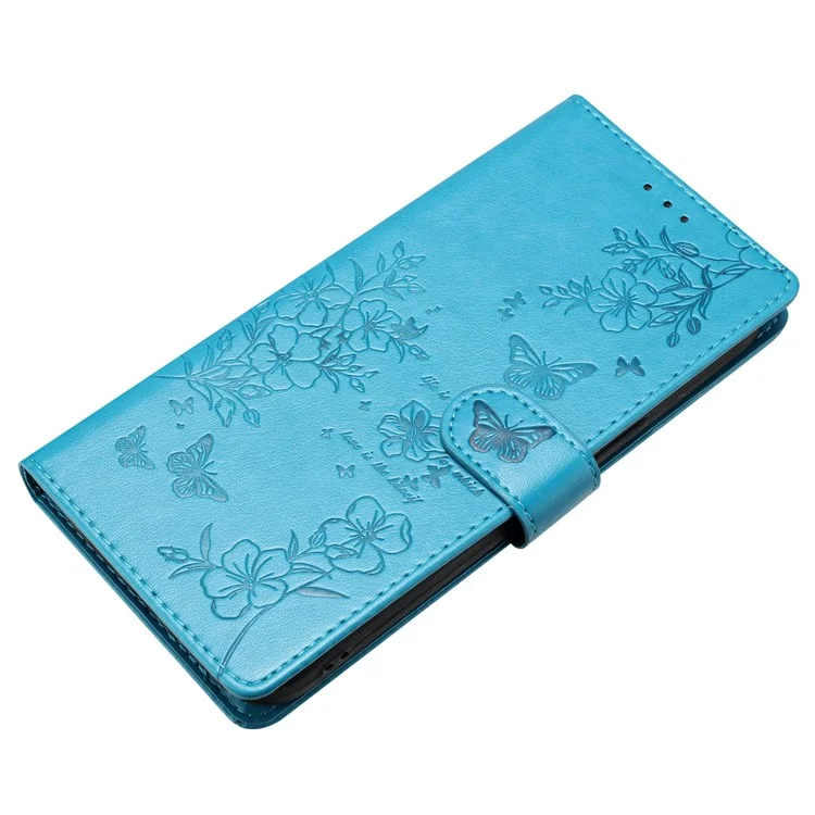 Para Xiaomi Redmi Note 13 Pro+ 5G Funda de Teléfono Mariposa Floral Impresión de Cuero Billetera Cubierta - Azul