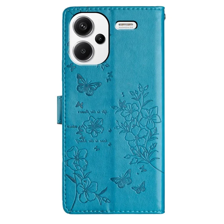 Para Xiaomi Redmi Note 13 Pro+ 5G Funda de Teléfono Mariposa Floral Impresión de Cuero Billetera Cubierta - Azul