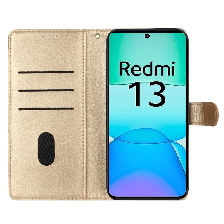 Para Xiaomi Redmi 13 5G / 13 4G Funda de Teléfono Estampado de Mariposa Floral de Piel Sintética Cartera - Oro
