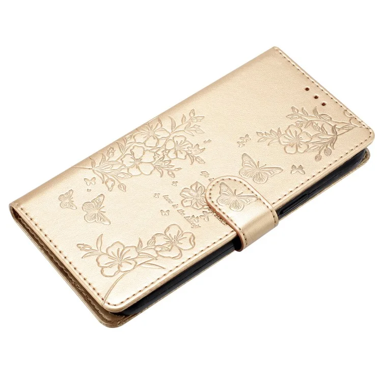 Para Xiaomi Redmi 13 5G / 13 4G Funda de Teléfono Estampado de Mariposa Floral de Piel Sintética Cartera - Oro