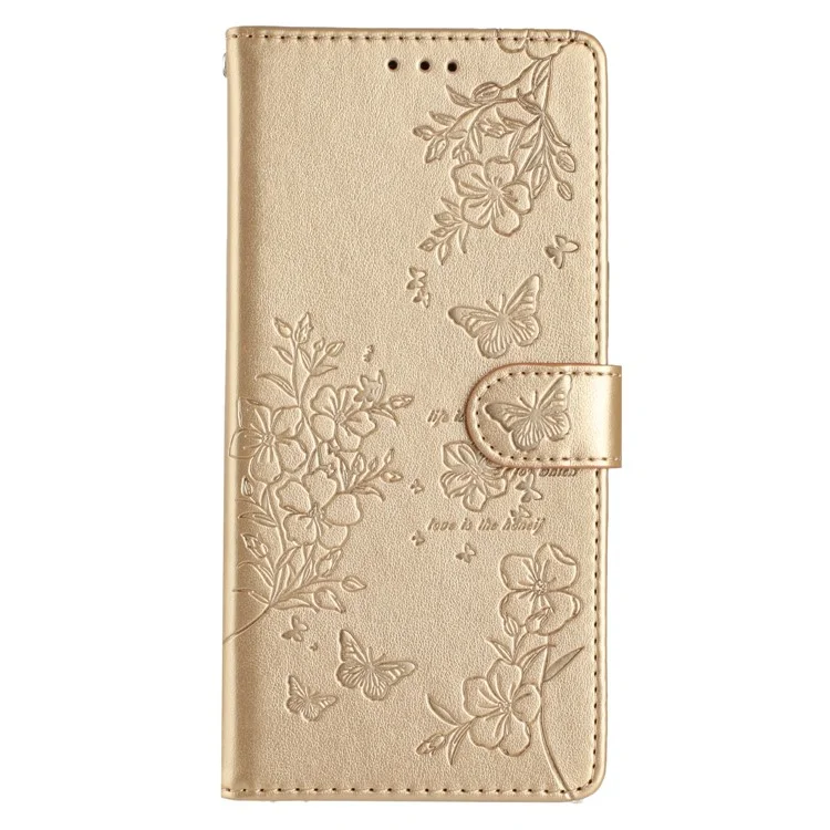 Para Xiaomi Redmi 13 5G / 13 4G Funda de Teléfono Estampado de Mariposa Floral de Piel Sintética Cartera - Oro