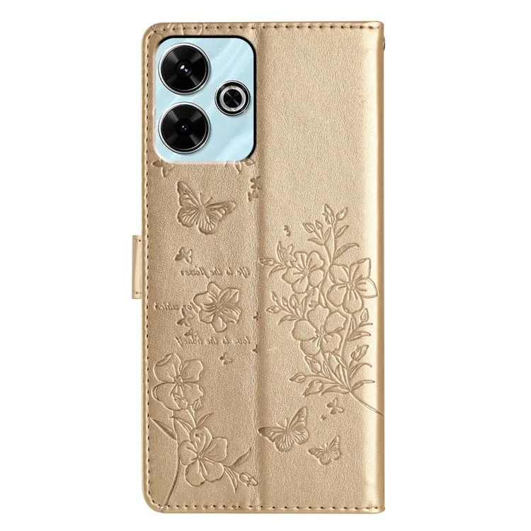 Para Xiaomi Redmi 13 5G / 13 4G Funda de Teléfono Estampado de Mariposa Floral de Piel Sintética Cartera - Oro