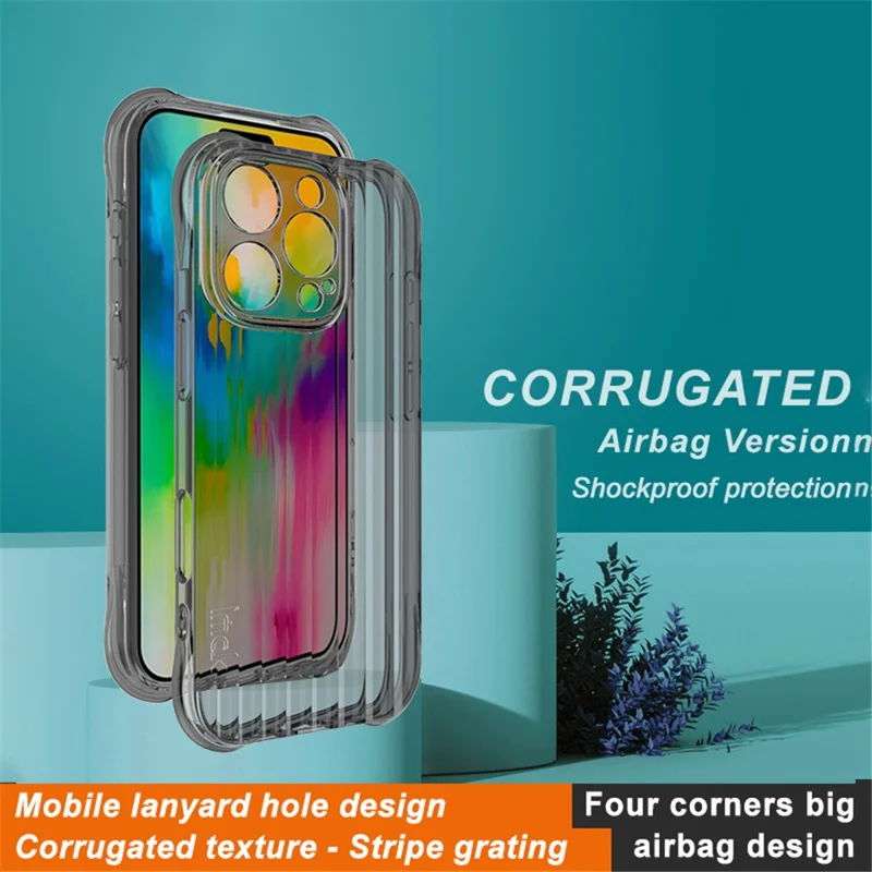 IMAK voor iPhone 16 Pro Max hoesje Stootbestendig zacht TPU telefoonhoesje Golfstructuur - Transparant Zwart