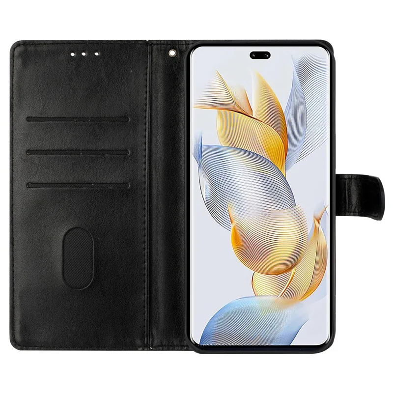 For Honor 90 Pro Shockproof Case Butterfly Floral Imprint Leather Phone Cover with Stand - Black