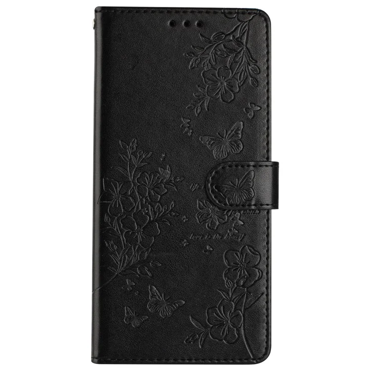 Чехол для For Honor 90 Lite 5G / X50i 5G с бабочкой и цветочным рисунком, кожаный, с подставкой - черный
