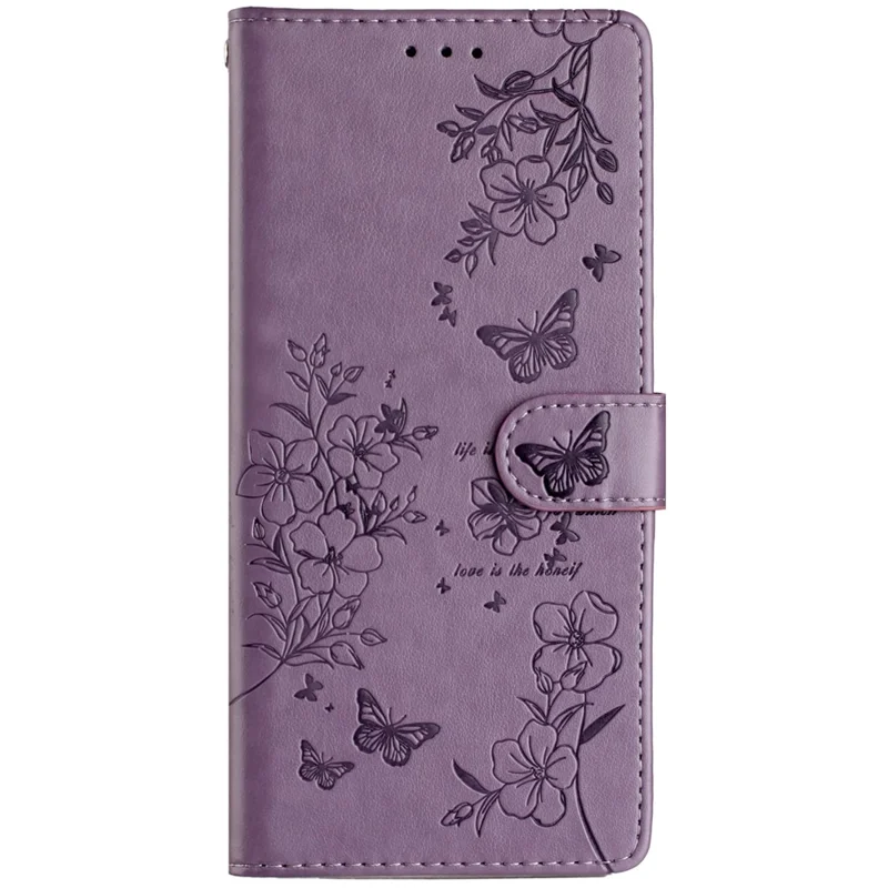 For Honor 90 Phone Case Butterfly Floral Imprint Leather Flip Cover with Stand - Purple