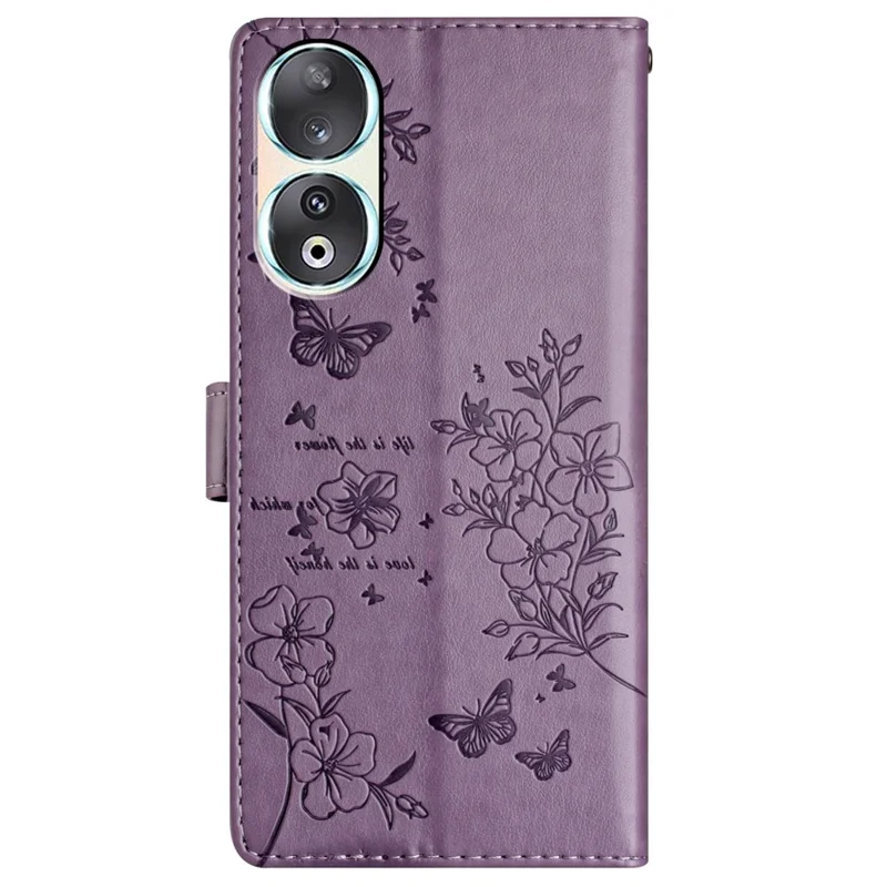 For Honor 90 Phone Case Butterfly Floral Imprint Leather Flip Cover with Stand - Purple