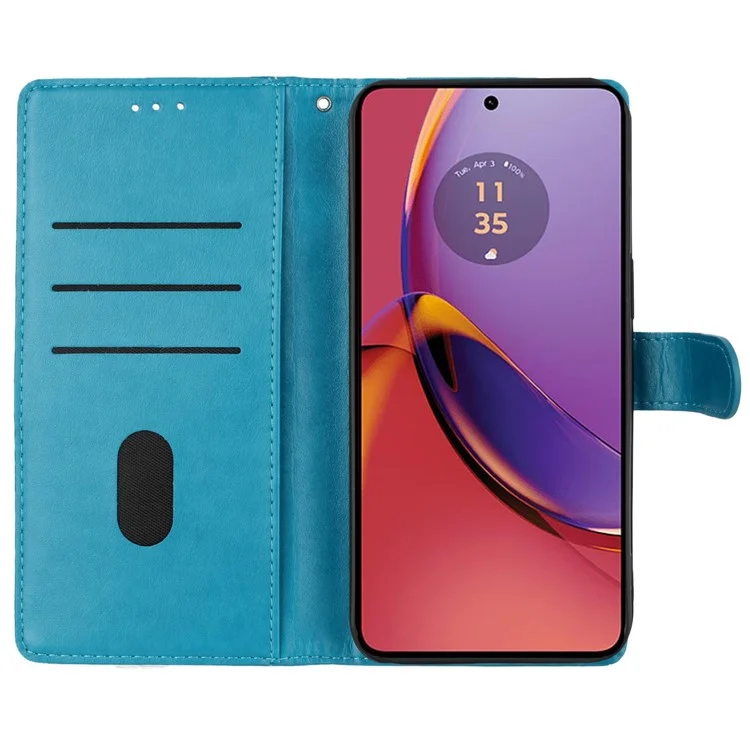 Para Motorola Moto G54 5G Leather Case Butterfly Floral Imprint Stand Phone Cover - Azul