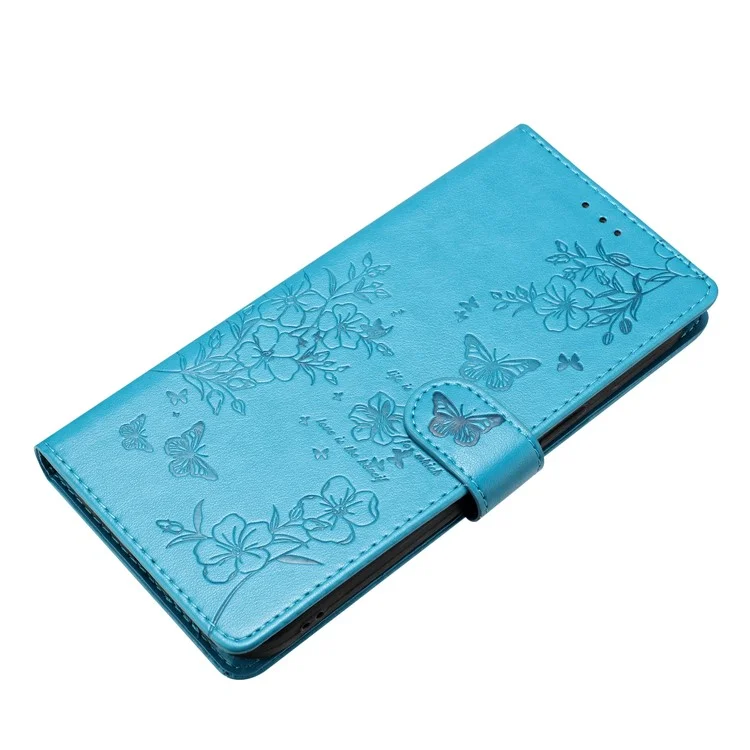 Para Motorola Moto G54 5G Leather Case Butterfly Floral Imprint Stand Phone Cover - Azul