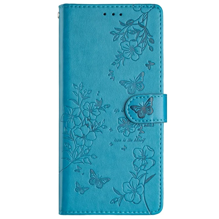 Para Motorola Moto G54 5G Leather Case Butterfly Floral Imprint Stand Phone Cover - Azul