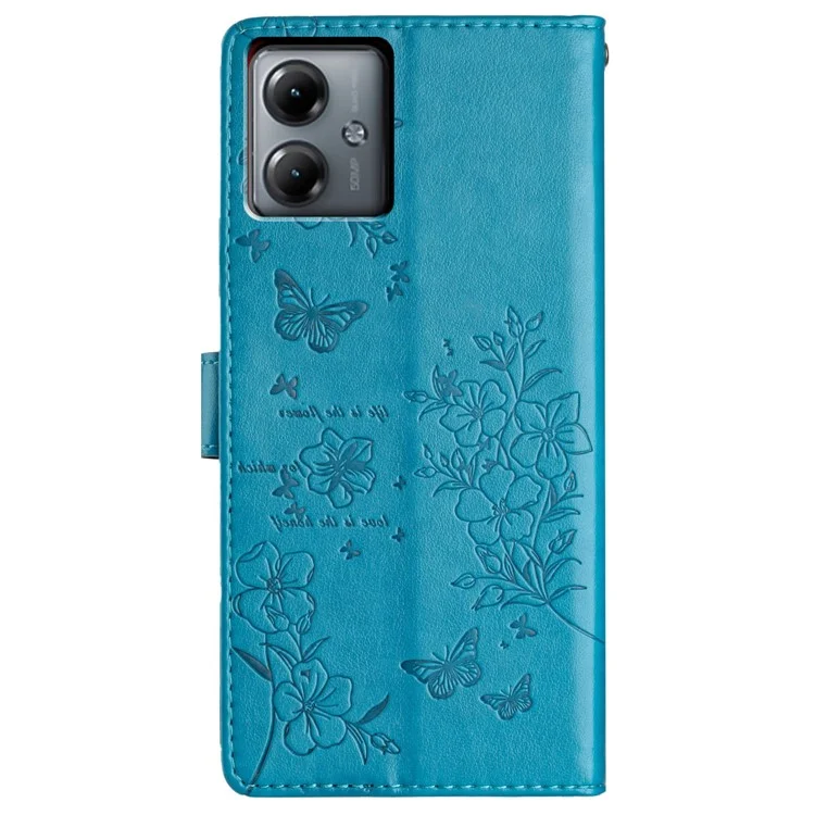 Para Motorola Moto G54 5G Leather Case Butterfly Floral Imprint Stand Phone Cover - Azul