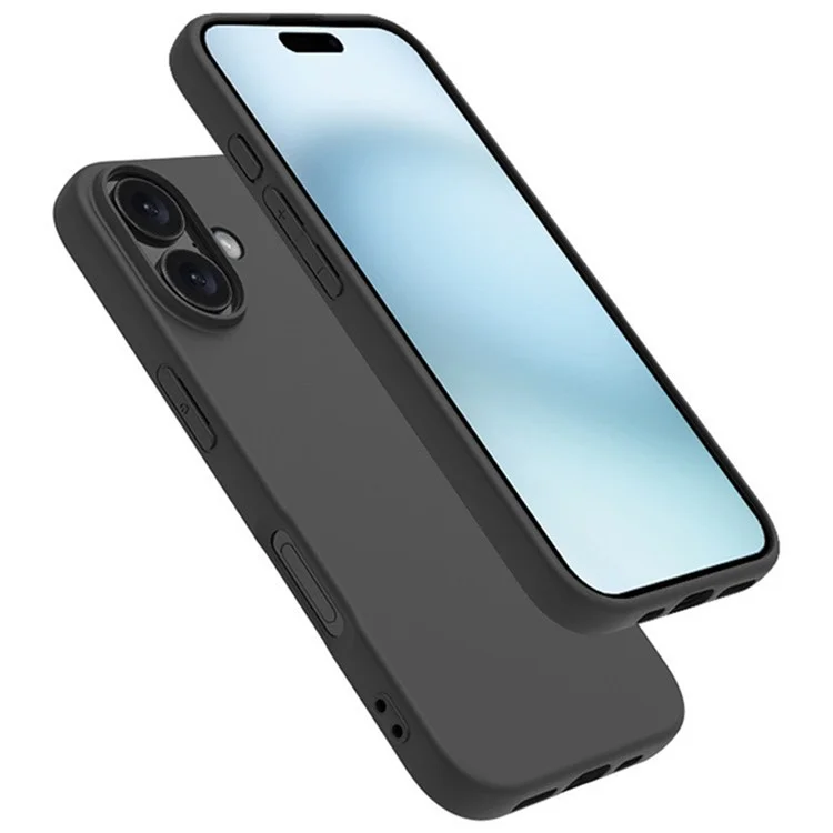 Funda para iPhone 16 Plus de la serie RB1 de WANLONFENG, película protectora de pantalla, cubierta de teléfono de TPU suave - Negro