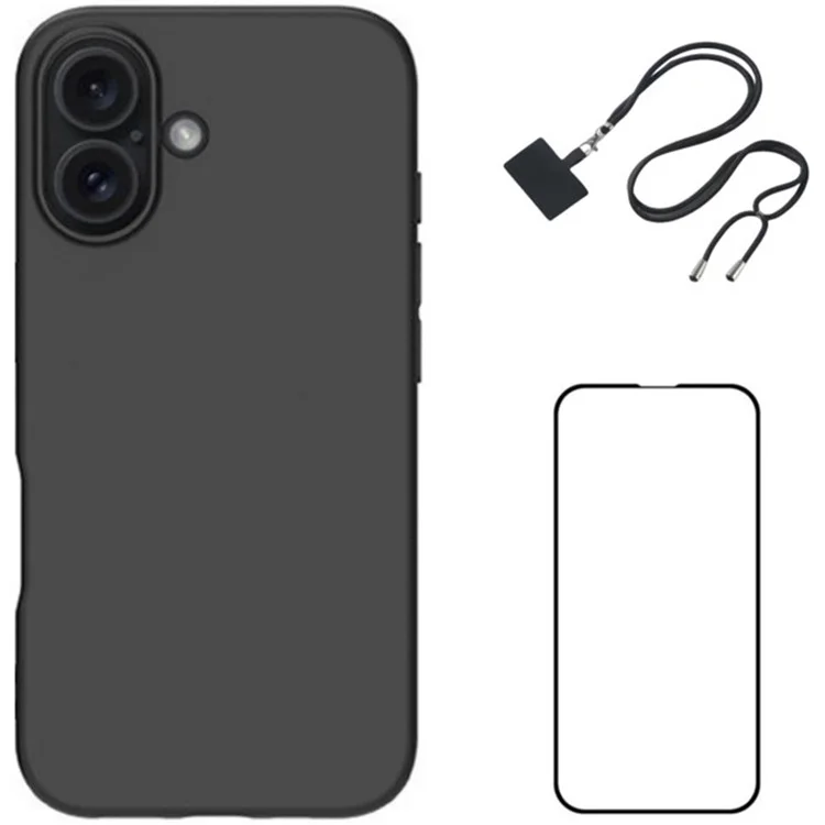 WANLONFENG RB1 Series For iPhone 16 Case Soft TPU Phone Cover with Screen Film - Noir