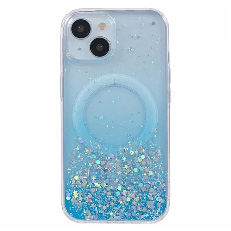 WANLONFENG JWT Series For iPhone 14 Glitter Sequin TPU+Acrylic Magnetic Phone Case with Screen Film + Lens Film - Blue