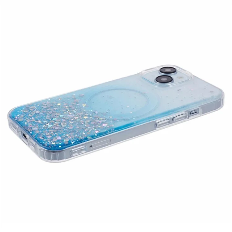 WANLONFENG JWT Series For iPhone 14 Glitter Sequin TPU+Acrylic Magnetic Phone Case with Screen Film + Lens Film - Blue