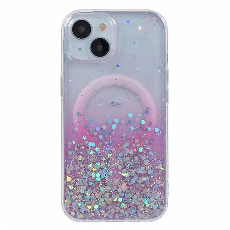 WANLONFENG Série JWT para iPhone 14 Glitter Sequin TPU+Acrylic Magnetic Phone Case com Screen Film + Lens Film - Rosa