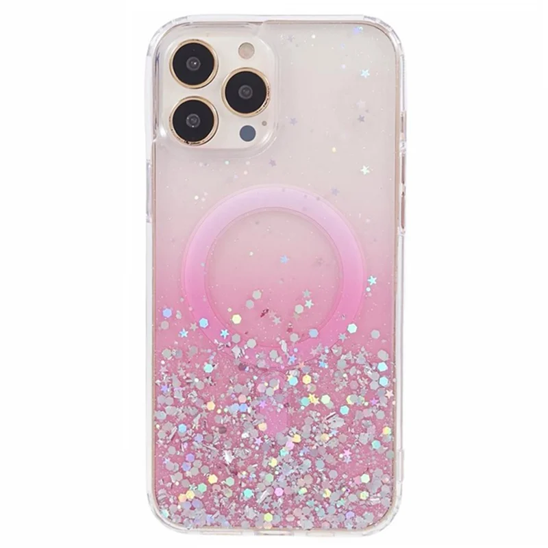 WANLONFENG JWT Series Per iPhone 12 Pro Glitter Sequin TPU+Acrylic Custodia Magnetica per Telefono con Pellicola Schermo + Pellicola Obiettivo - Rosa