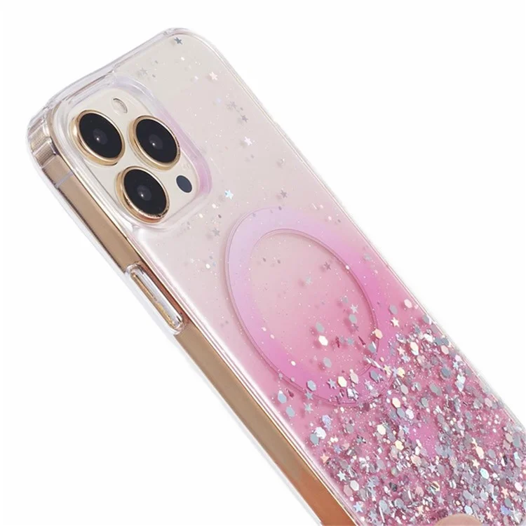 WANLONFENG Série JWT para iPhone 12 Pro Max Glitter Sequin TPU+Acrylic Magnetic Phone Case com Screen Film + Lens Film - Rosa