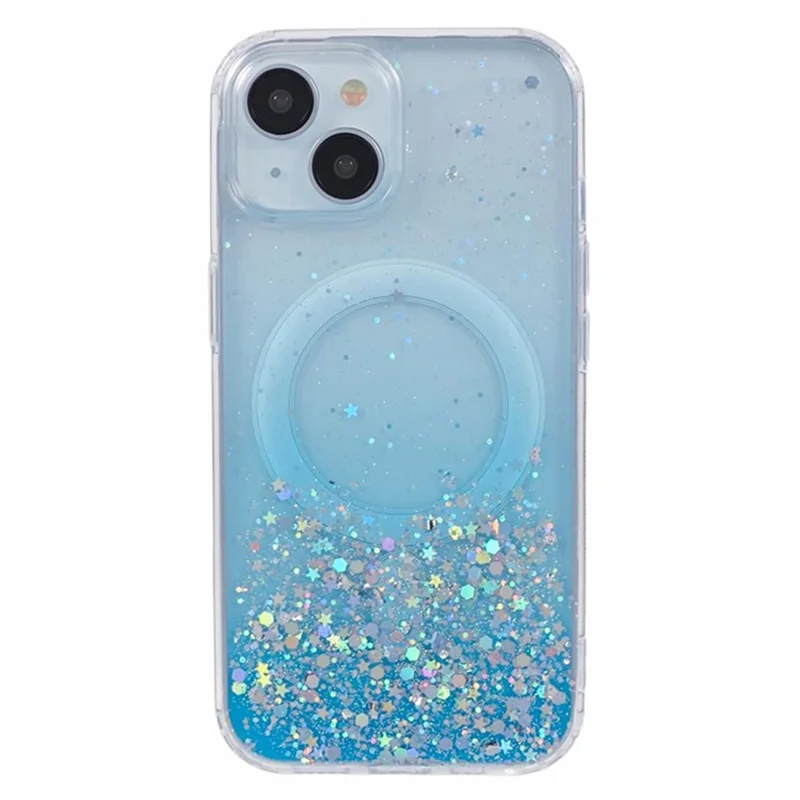 WANLONFENG JWT Series For iPhone 13 Glitter Sequin TPU+Acrylic Magnetic Phone Case with Screen Film + Lens Film - Blue