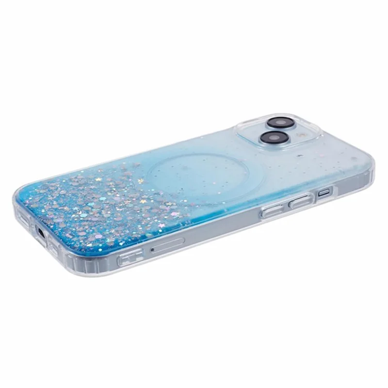 WANLONFENG JWT Series For iPhone 13 Glitter Sequin TPU+Acrylic Magnetic Phone Case with Screen Film + Lens Film - Blue