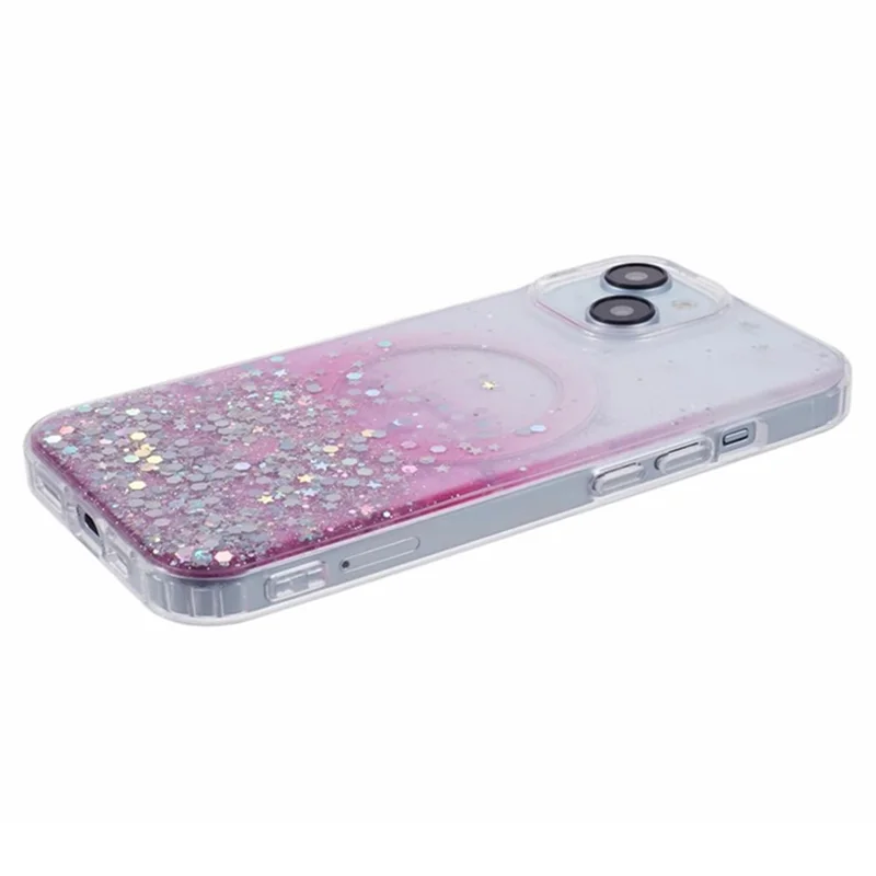 WANLONFENG JWT-Serie für iPhone 13 Glitter Sequin TPU+Acryl Magnetisches Handyhülle mit Bildschirmschutzfolie + Kameraobjektiv-Folie - Pink