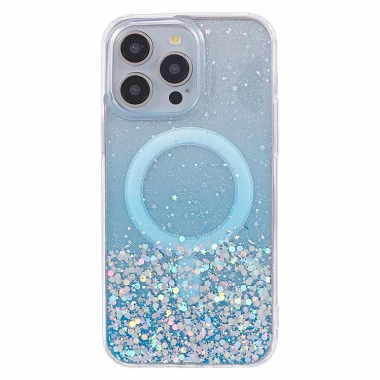 WANLONFENG JWT Series For iPhone 13 Pro Glitter Sequin TPU+Acrylic Magnetic Phone Case with Screen Film + Lens Film - Синий