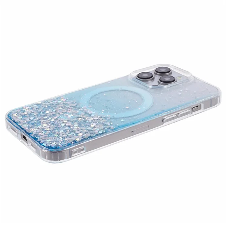 WANLONFENG JWT Series For iPhone 13 Pro Glitter Sequin TPU+Acrylic Magnetic Phone Case with Screen Film + Lens Film - Синий
