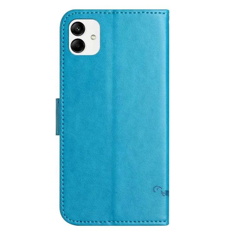 Étui de Portefeuille de Téléphone Anti-bas Pour Samsung Galaxy A04 4G Butterfly Flower Imprimé PU le Cuir de Protection de Protection du Téléphone Avec Sangle - Bleu