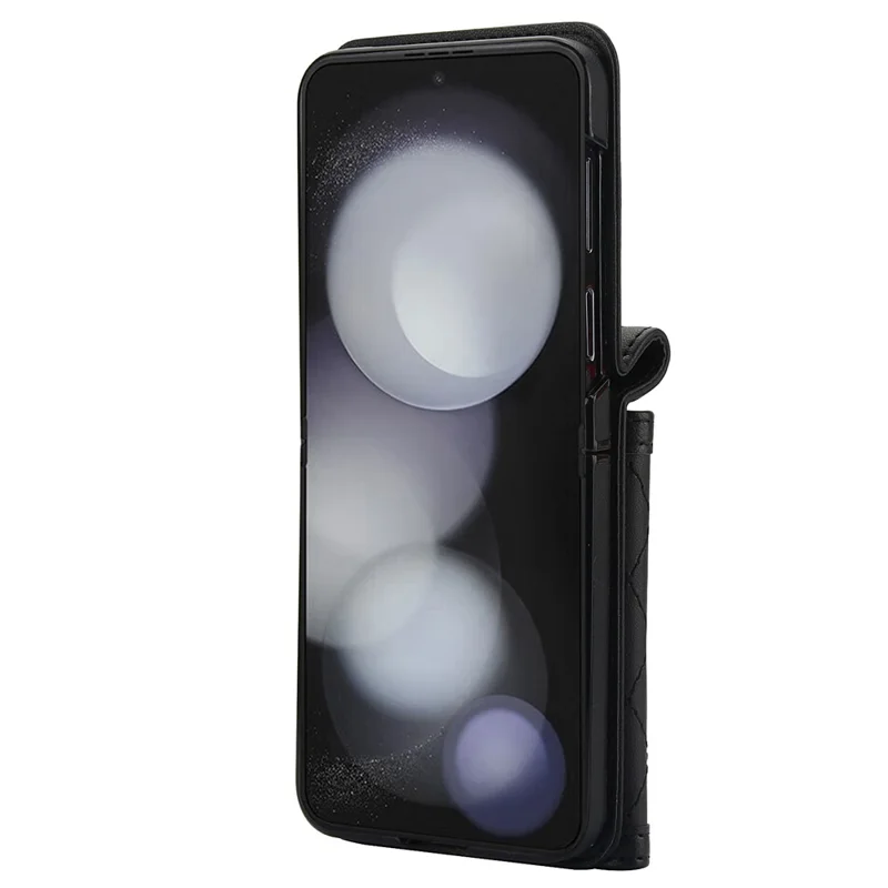 For Samsung Galaxy Z Flip7 FE 5G / Z Flip6 5G Case Card Holders PU Leather+PC Phone Cover with Detachable Shoulder Strap - Black