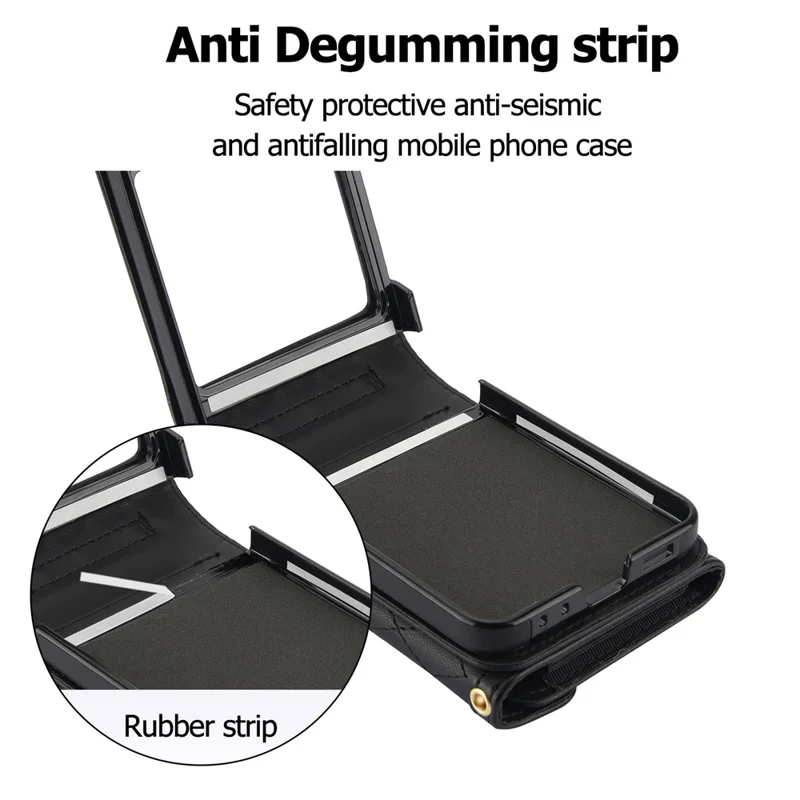 For Samsung Galaxy Z Flip7 FE 5G / Z Flip6 5G Case Card Holders PU Leather+PC Phone Cover with Detachable Shoulder Strap - Black