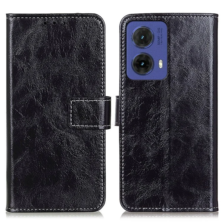 Для Motorola Moto G85 5G / S50 Neo 5G Кожаный чехол Crazy Horse Texture Flip Phone Cover - Черный