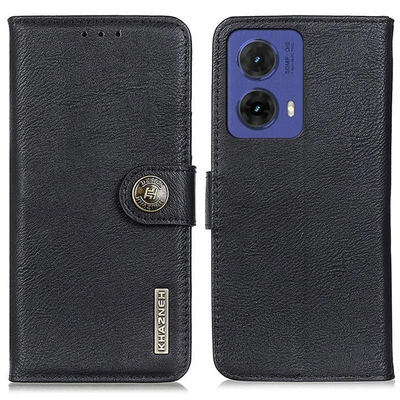 KHAZNEH For Motorola Moto G85 5G / S50 Neo 5G Case Cowhide Texture Leather Wallet Stand Cover - Black