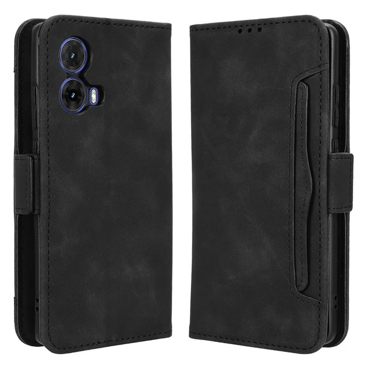 Für Motorola Moto G85 5G / S50 Neo 5G Leder-Handyhülle mit mehreren Kartenfächern - Schwarz