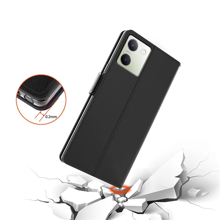 Para vivo Y200 Pro 5G Case Card Slots PU Leather Phone Cover Inside Makeup Mirror - Preto