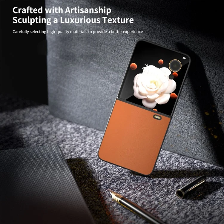 Capa dobrável de telefone revestida de couro sintético e PC rígido para Honor Magic V 5G - Laranja