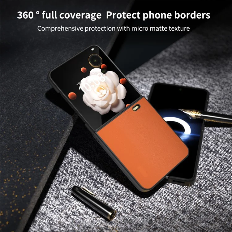 Capa dobrável de telefone revestida de couro sintético e PC rígido para Honor Magic V 5G - Laranja
