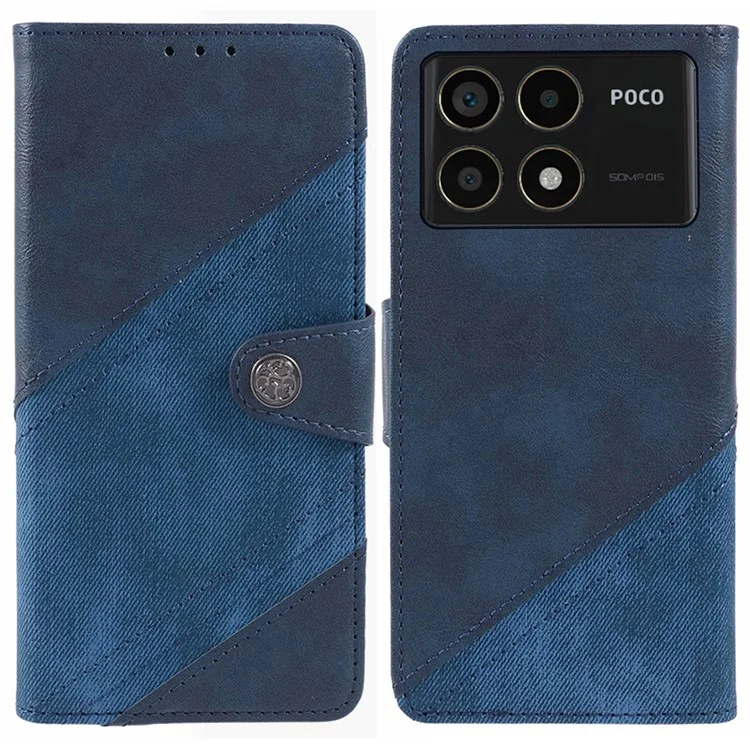 Para Xiaomi Redmi K70 5G / K70 Pro 5G / Poco F6 Pro 5G Funda Cartera Cuero Funda de Teléfono Textura Empalmes - Azul Oscuro