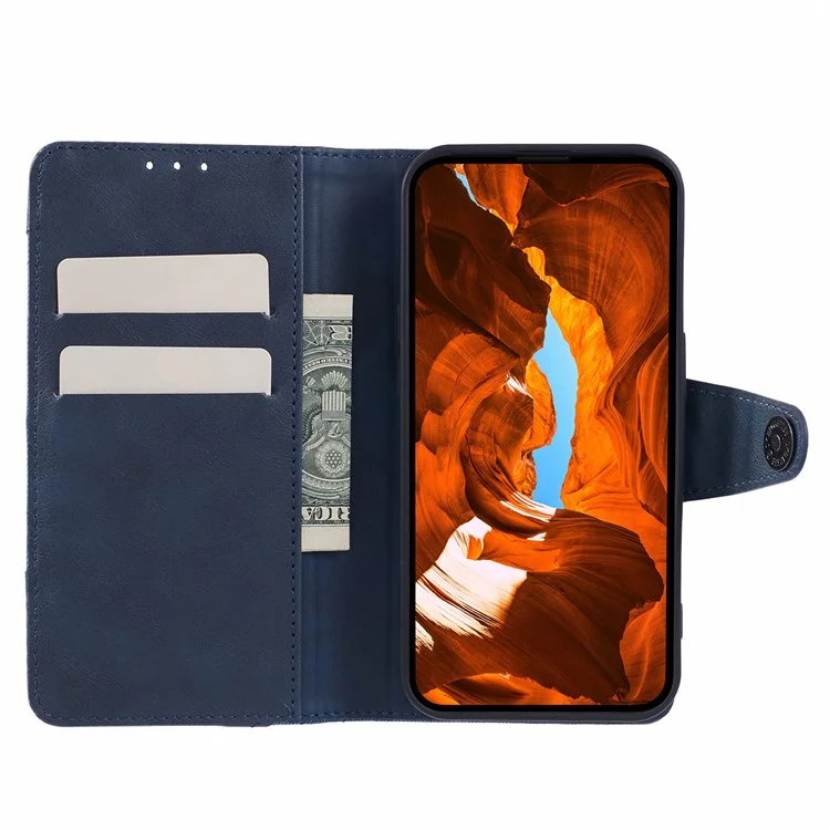 Para Xiaomi Redmi K70 5G / K70 Pro 5G / Poco F6 Pro 5G Funda Cartera Cuero Funda de Teléfono Textura Empalmes - Azul Oscuro