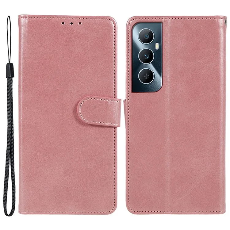 For Realme C65 4G Case Leather Calf Texture Busines Phone Cover with Card Holders Stand Function - Rose Gold