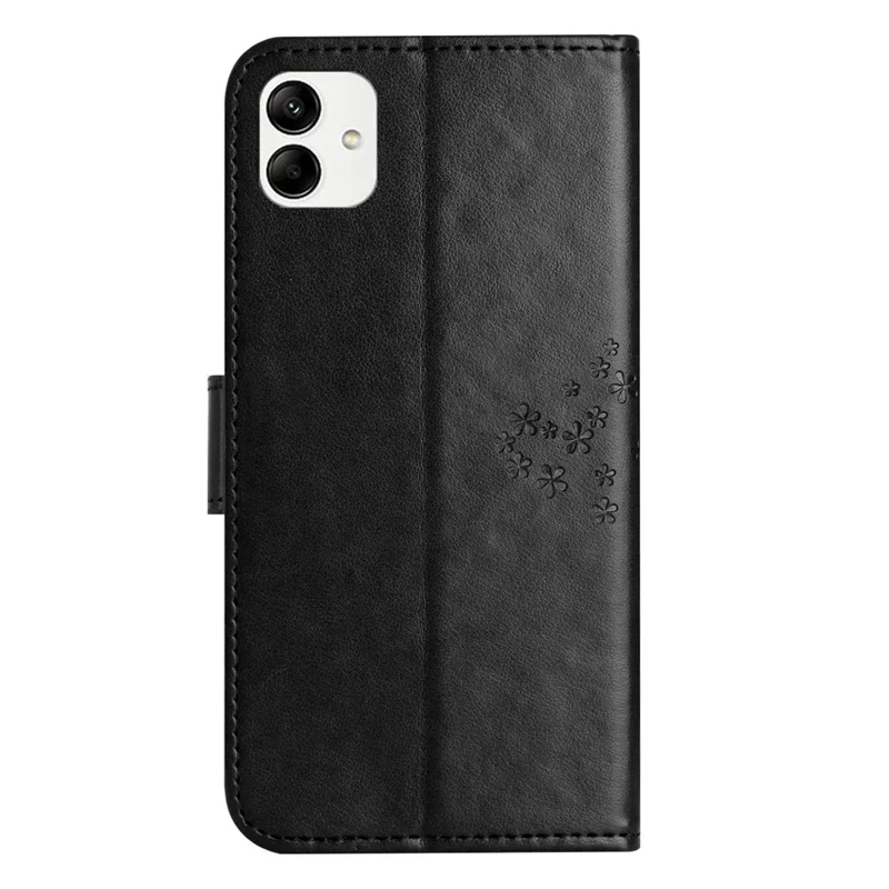 For Samsung Galaxy A04 4G (164.4 x 76.3 x 9.1 mm) / M13 5G Anti-fall PU Leather Phone Case Imprinted Owl Tree Pattern Flip Wallet Cover Stand - Black