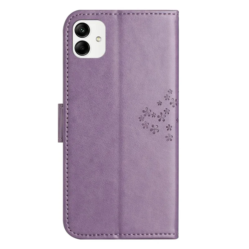 For Samsung Galaxy A04 4G (164.4 x 76.3 x 9.1 mm) / M13 5G Anti-fall PU Leather Phone Case Imprinted Owl Tree Pattern Flip Wallet Cover Stand - Purple