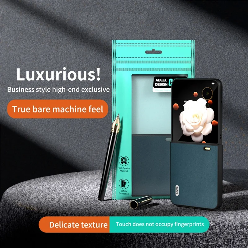 ABEEL Для чести Magic V Flip 5G Чехол Genuine Cow Leather Hard PC Phone Cover - Зеленый