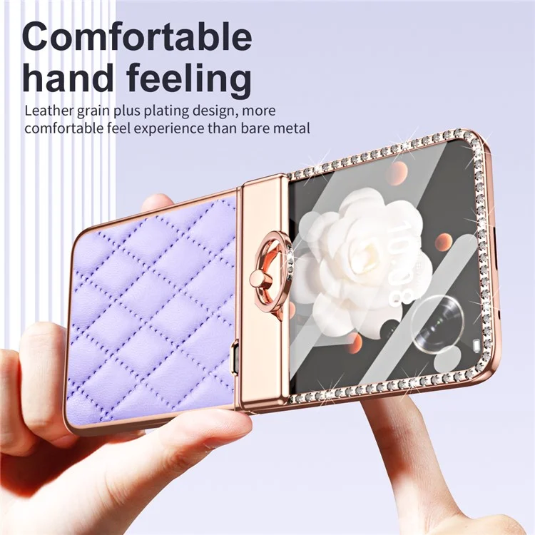 Para Honor Magic V Flip 5G Capa Suporte de Anel de Couro+PC Capa do Telefone Filme de Tela Traseira - Vinho Tinto