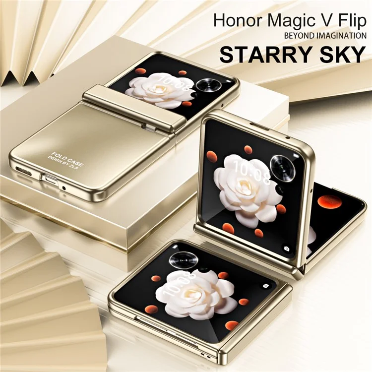 Capa protetora de telefone de PC duro com eletrodeposição para Honor Magic V Flip 5G - Ouro Champanhe