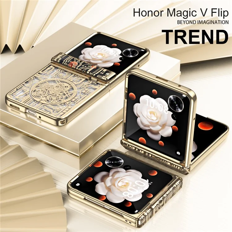 Capa Flip 5G Para Honor Magic V Mechanical Legend Electroplating PC - Ouro Champanhe