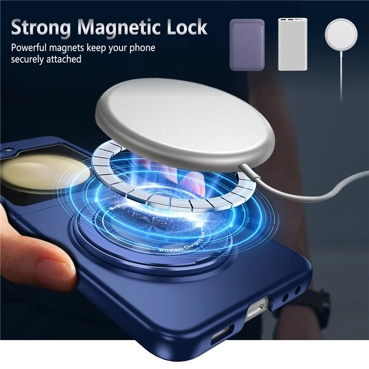 For Samsung Galaxy Z Flip6 5G Magnetic Case Rotating Kickstand PC Hard Phone Cover - Sapphire