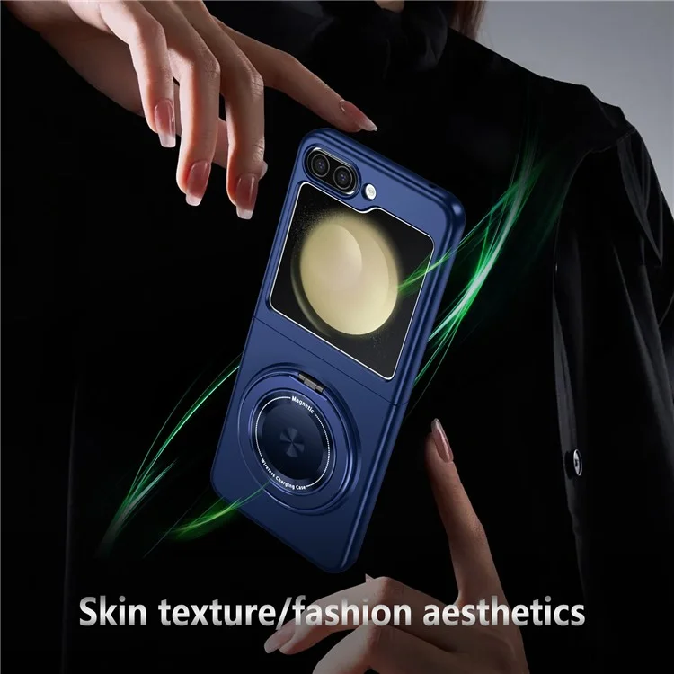 For Samsung Galaxy Z Flip6 5G Magnetic Case Rotating Kickstand PC Hard Phone Cover - Sapphire