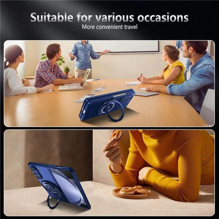 For Samsung Galaxy Z Fold6 5G Case Magnetic Kickstand Hard PC Shockproof Protective Cover - Sapphire